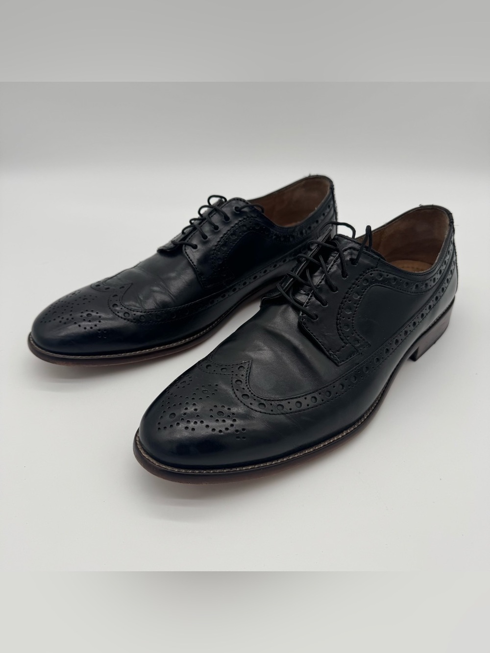 Johnston & Murphy Wingtip Oxford Shoes Brogue Black Leather Mens Size 10.5